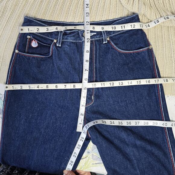 Vintage 70s Gloria Vanderbilt by Murjani Iconic Red White Stitch Dark Wash Jeans - Picture 14 of 16